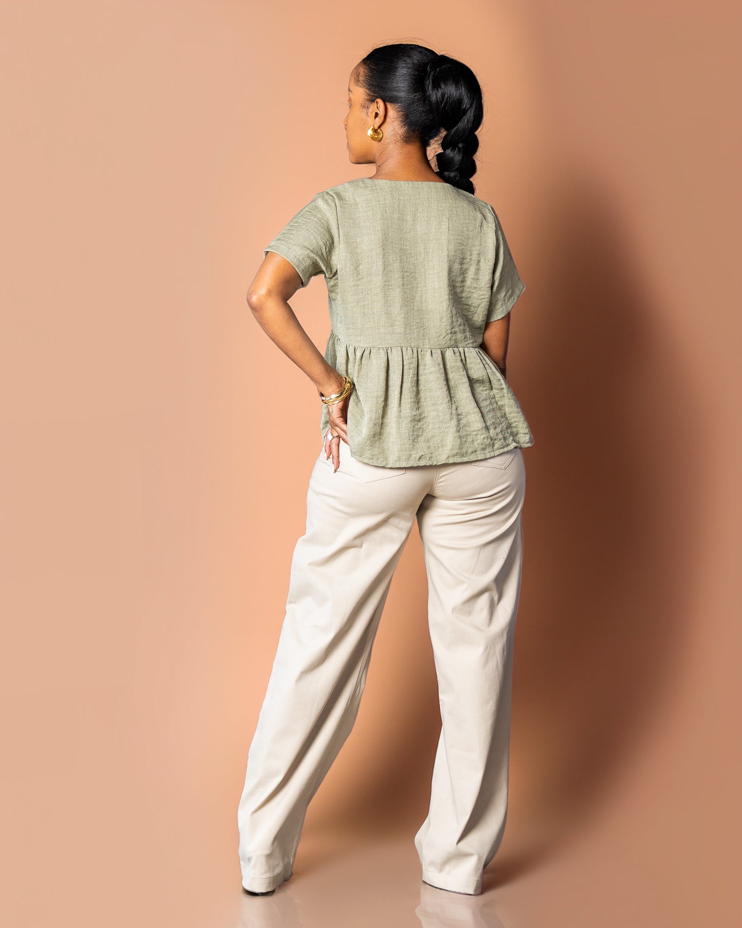 Short Sleeved Tiered Top - Sage Green