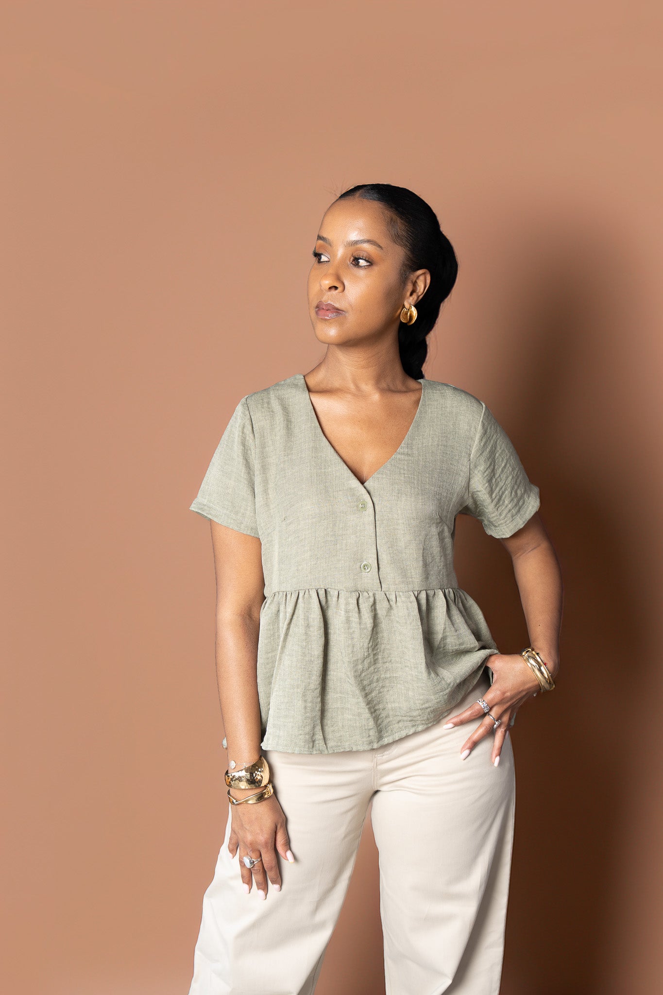 Short Sleeved Tiered Top - Sage Green