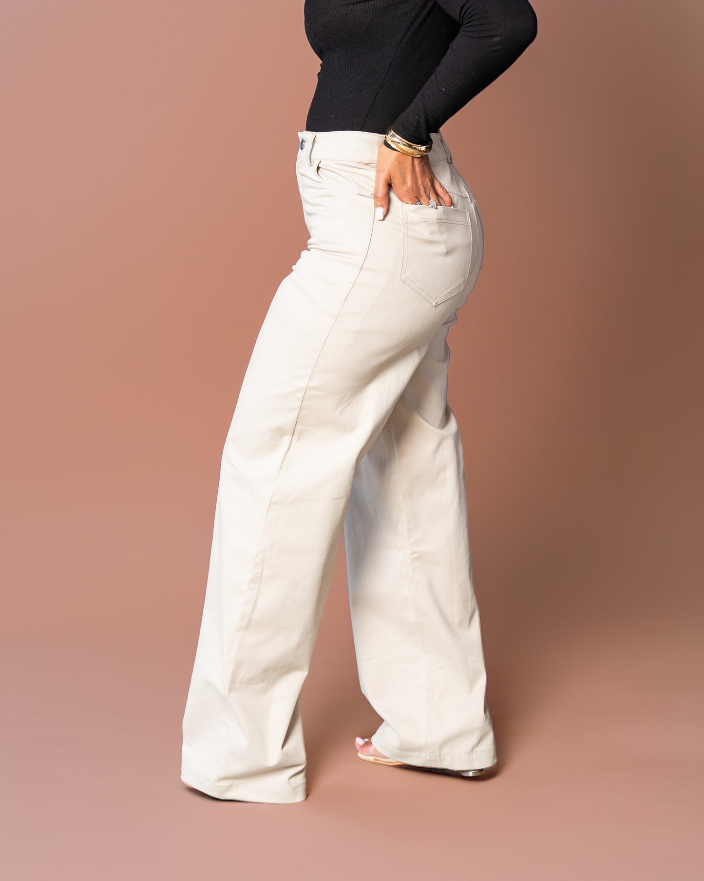 High Waist Denim Jeans - Ivory