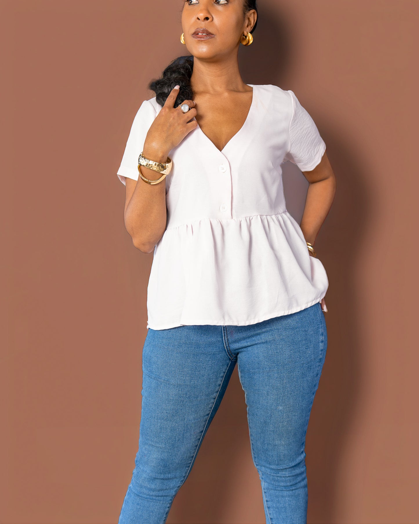 Short Sleeved Tiered Top - Baby Pink