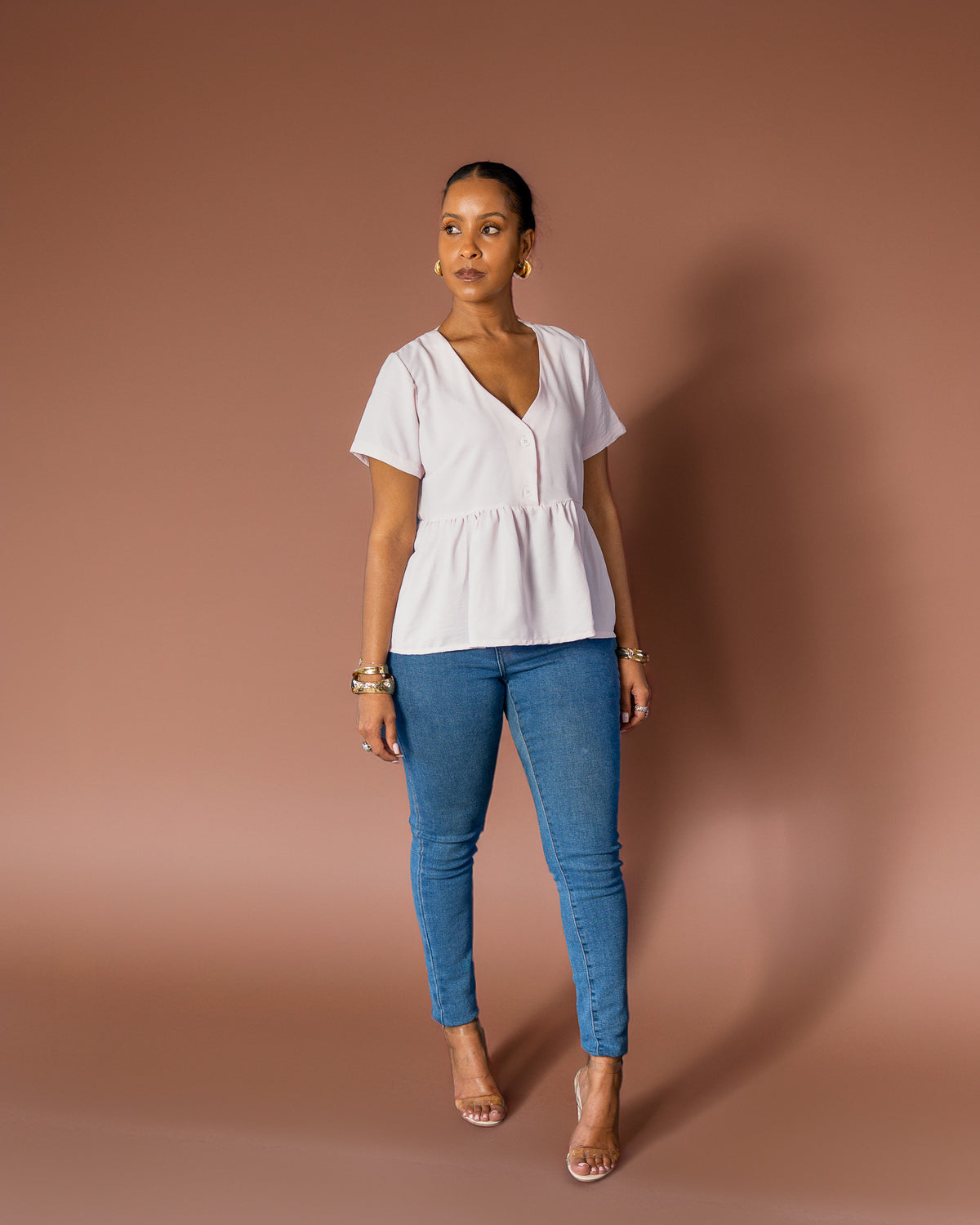 Short Sleeved Tiered Top - Baby Pink