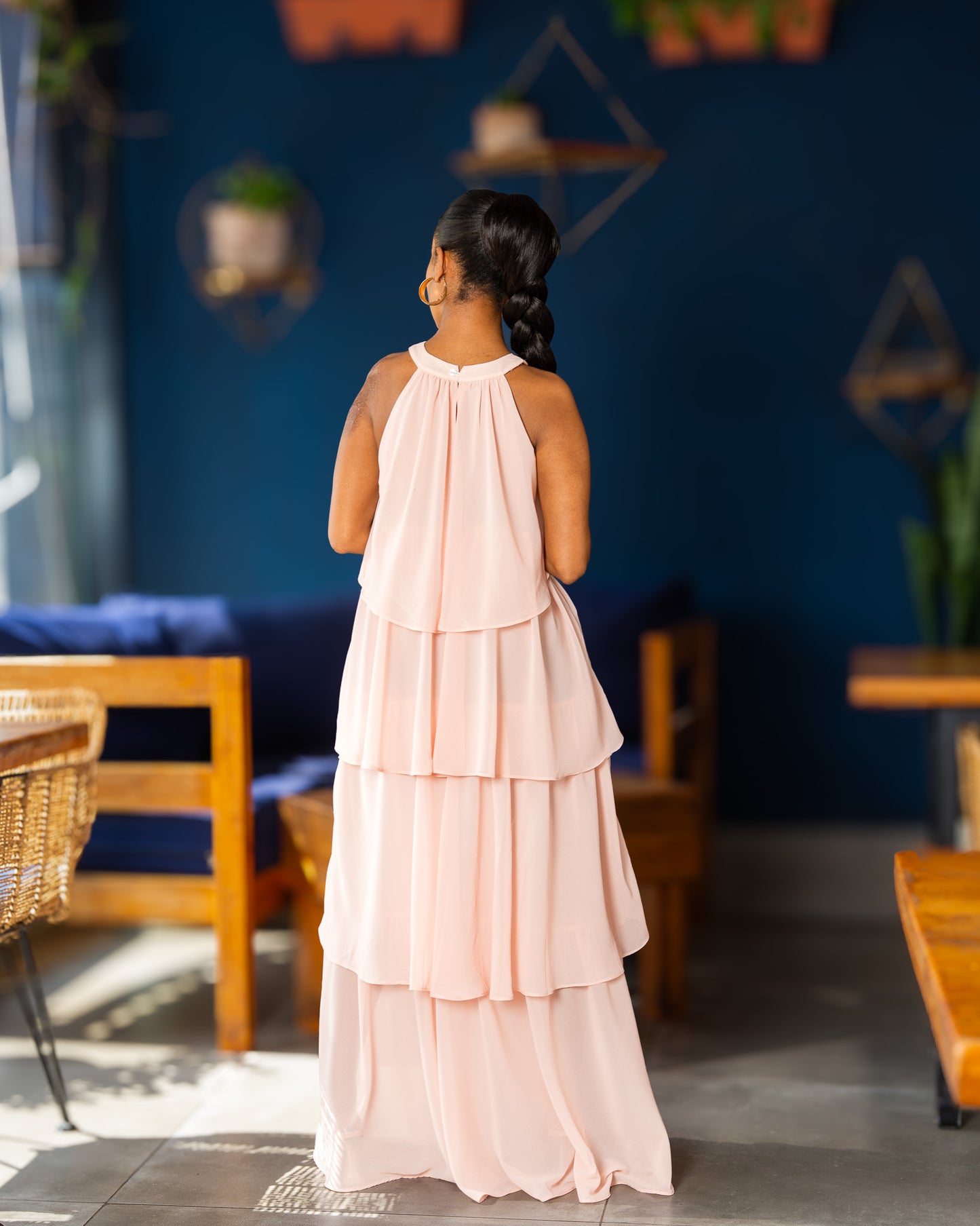 Layered Halter Maxi Dress - Baby Pink