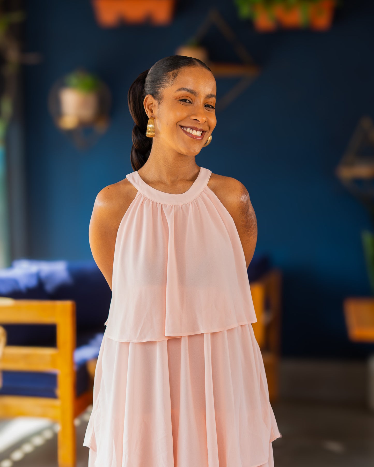 Layered Halter Maxi Dress - Baby Pink