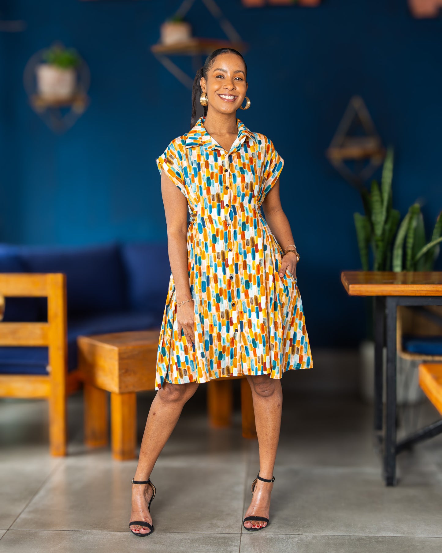 Tie-Back Dress Mini - Painterly Abstract