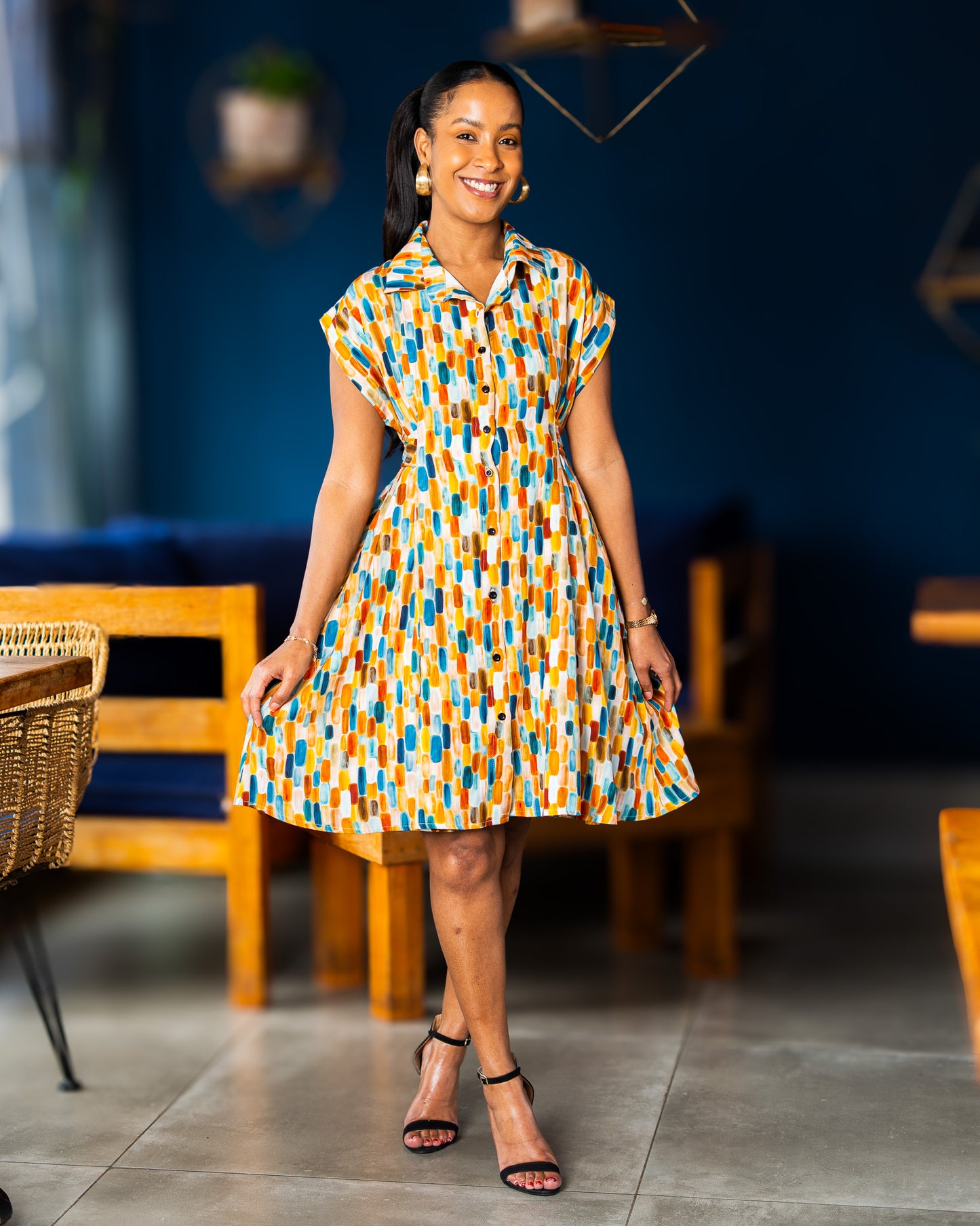 Tie-Back Dress Mini - Painterly Abstract