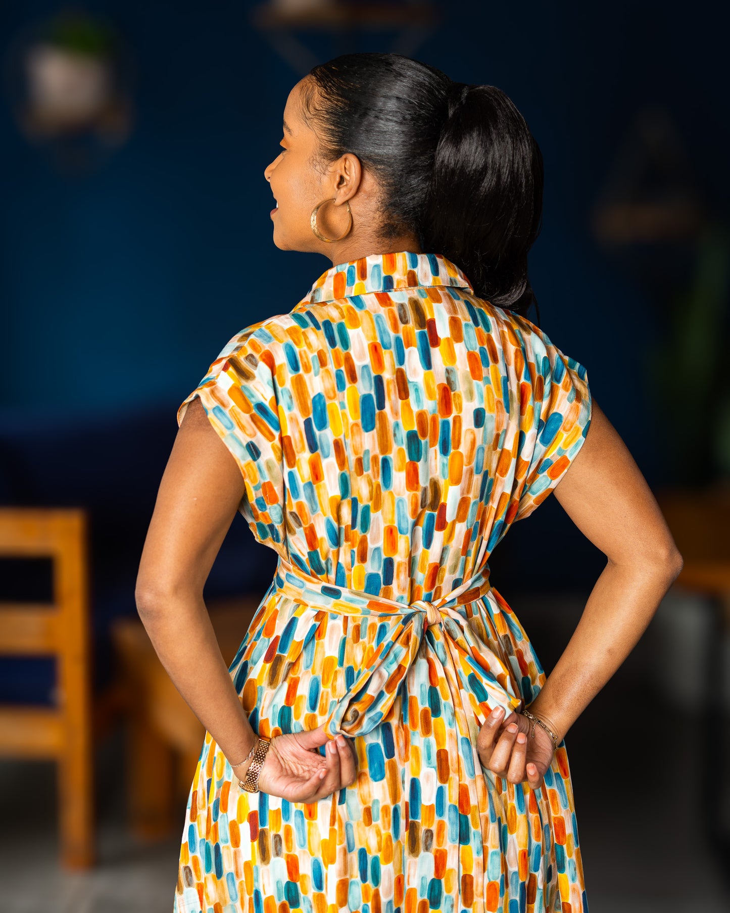 Tie-Back Dress Mini - Painterly Abstract