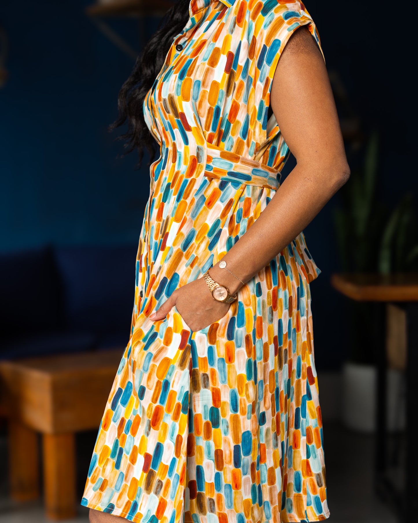 Tie-Back Dress Mini - Painterly Abstract