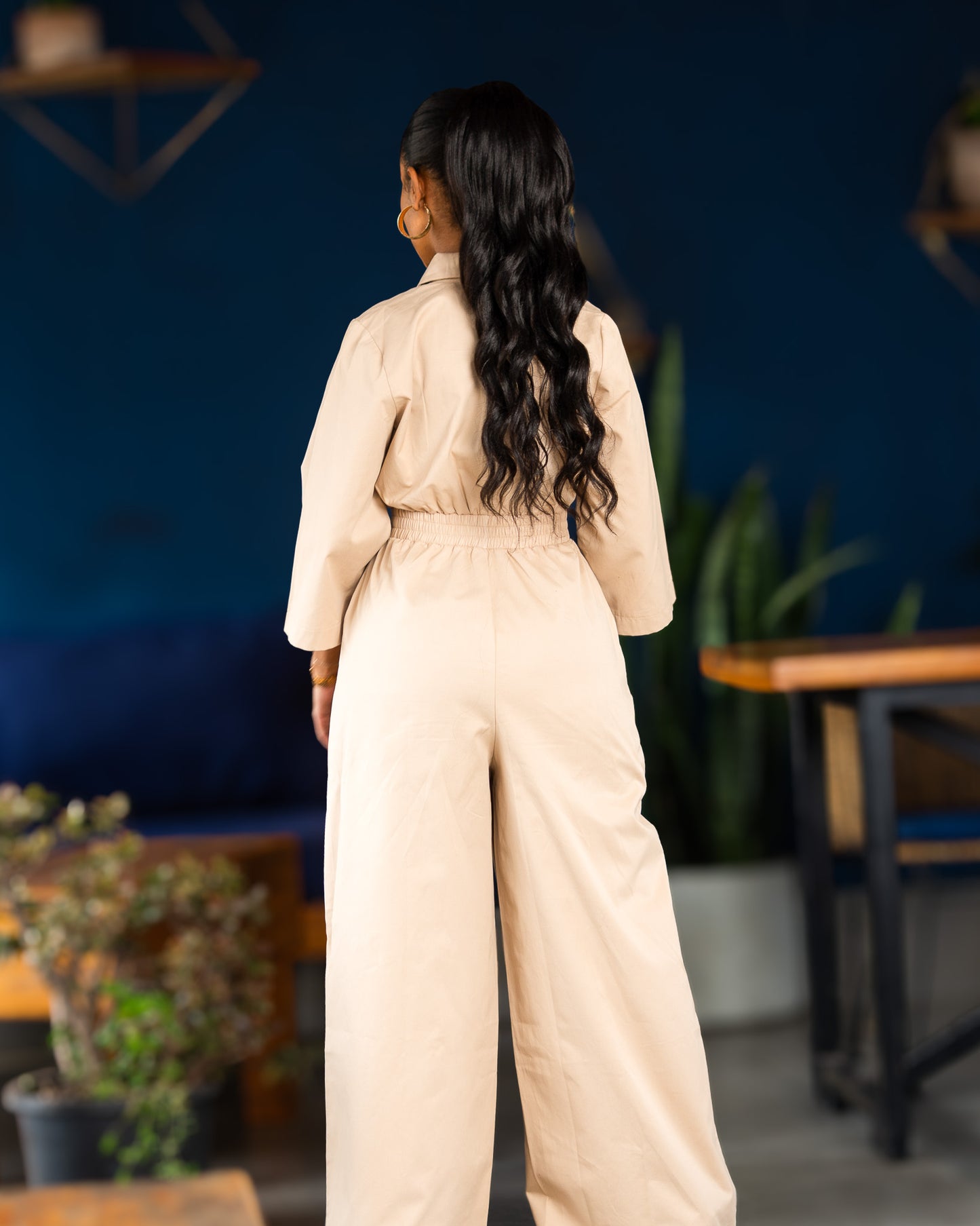Zip Front Utility Jumpsuit - Soft Beige