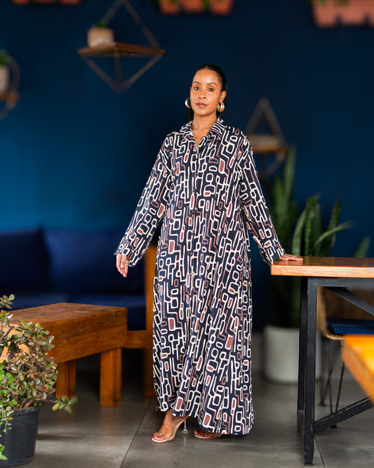 Geometric Print Relaxed Shirt Dress