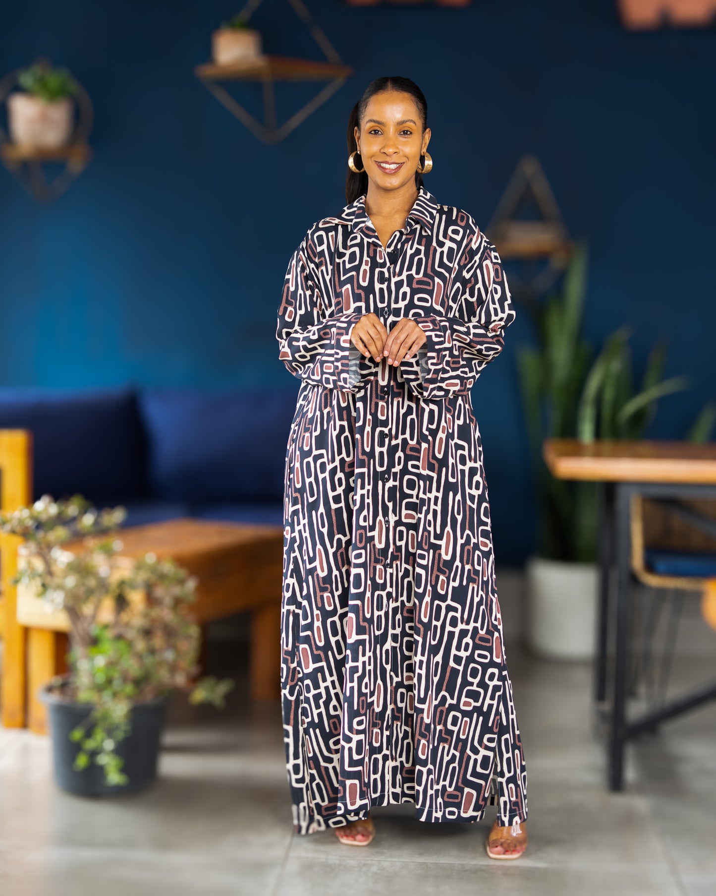 Geometric Print Relaxed Shirt Dress