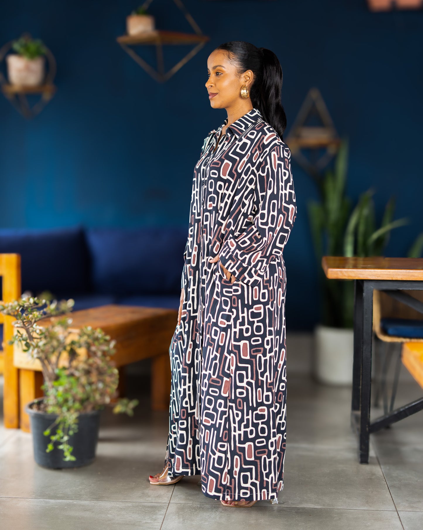 Geometric Print Relaxed Shirt Dress