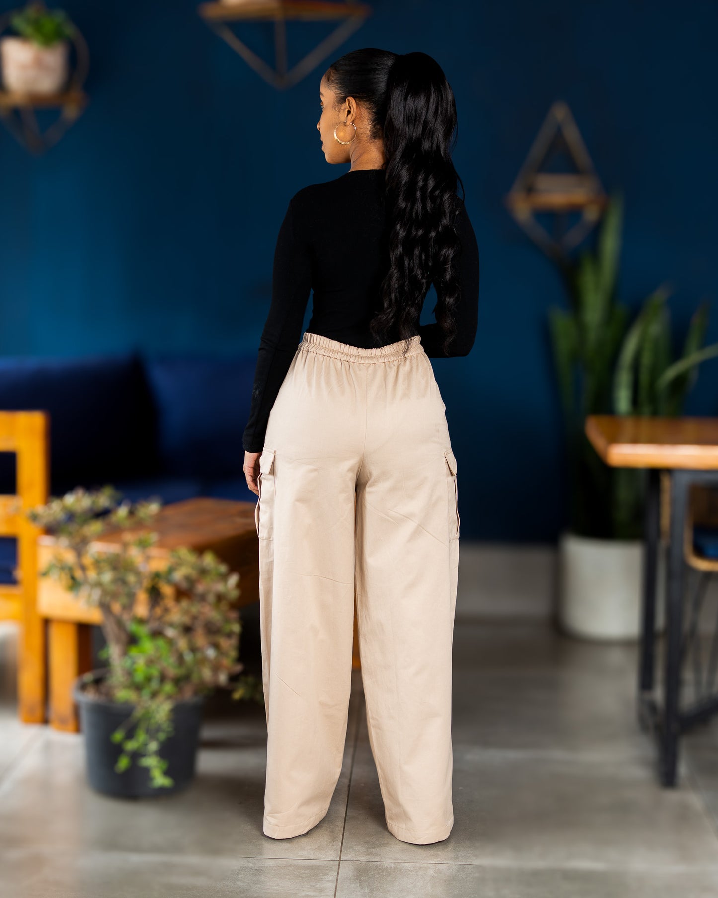 Wide Leg Cargo Pants - Soft Beige