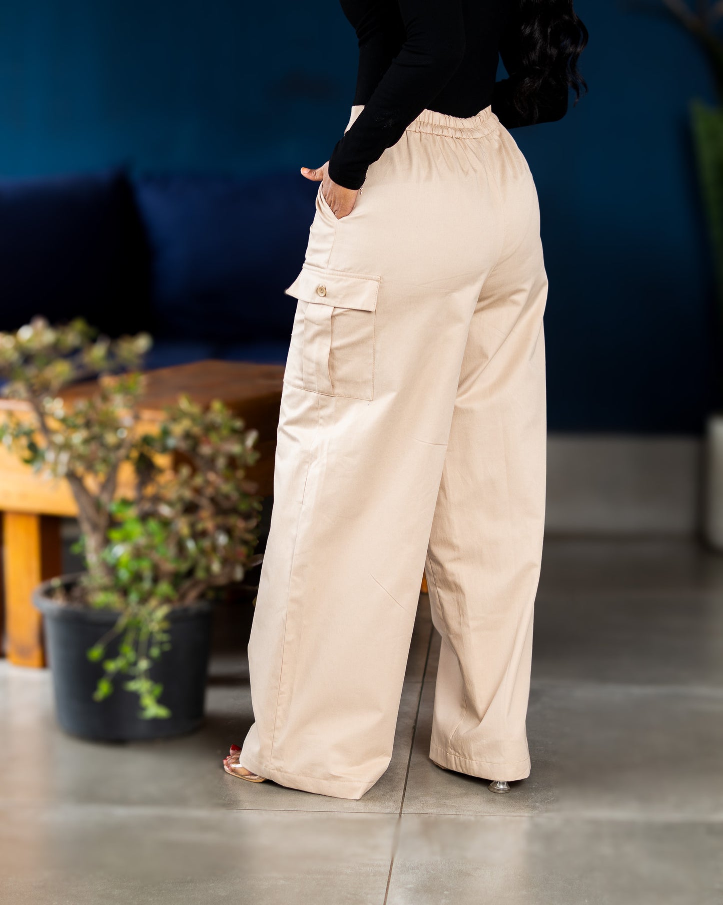 Wide Leg Cargo Pants - Soft Beige