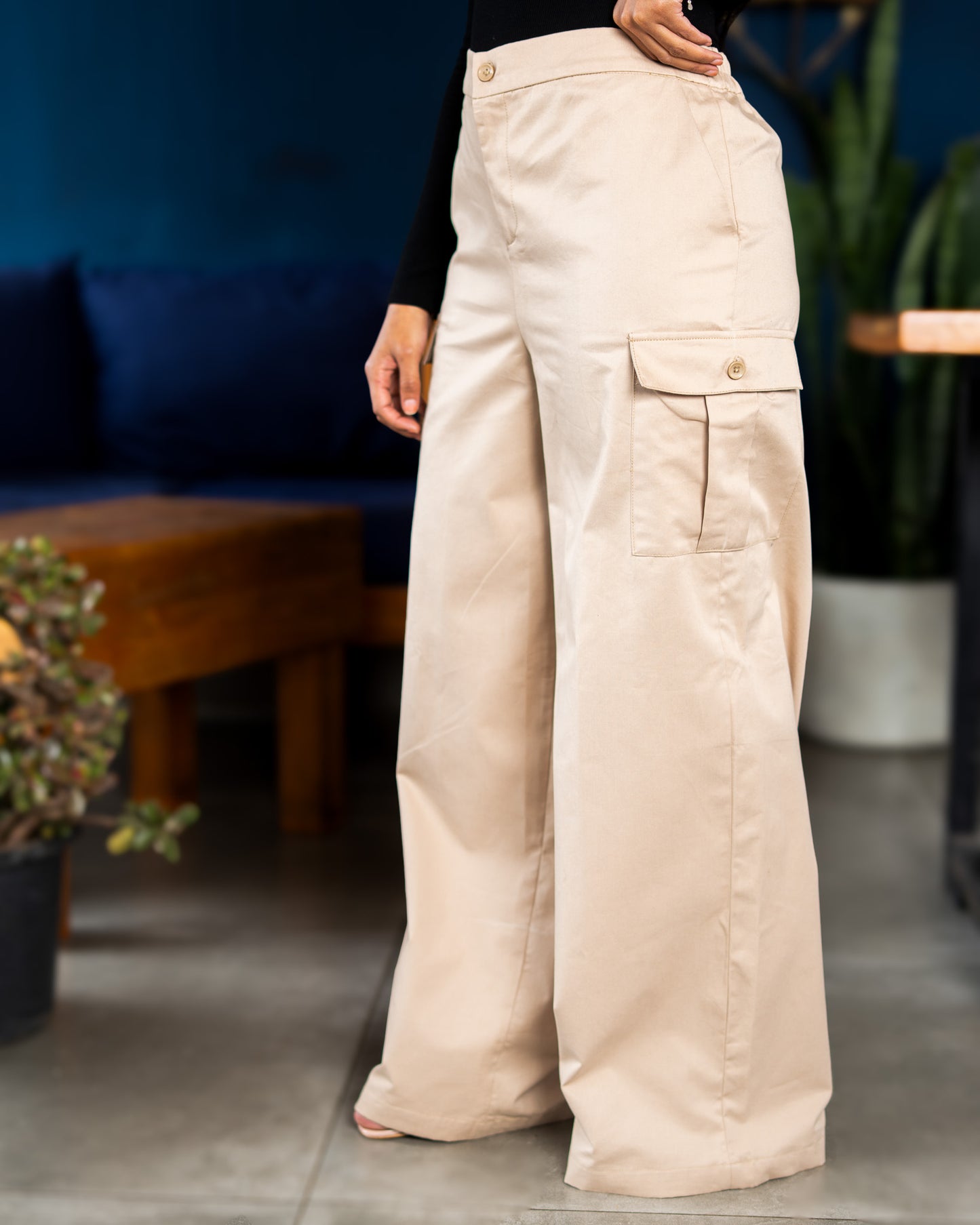 Wide Leg Cargo Pants - Soft Beige