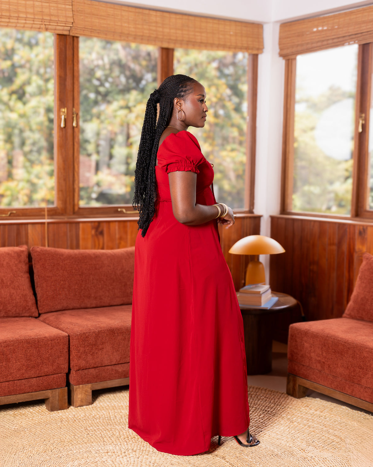 Square Neck Shirred Back Maxi Dress - Ruby Red