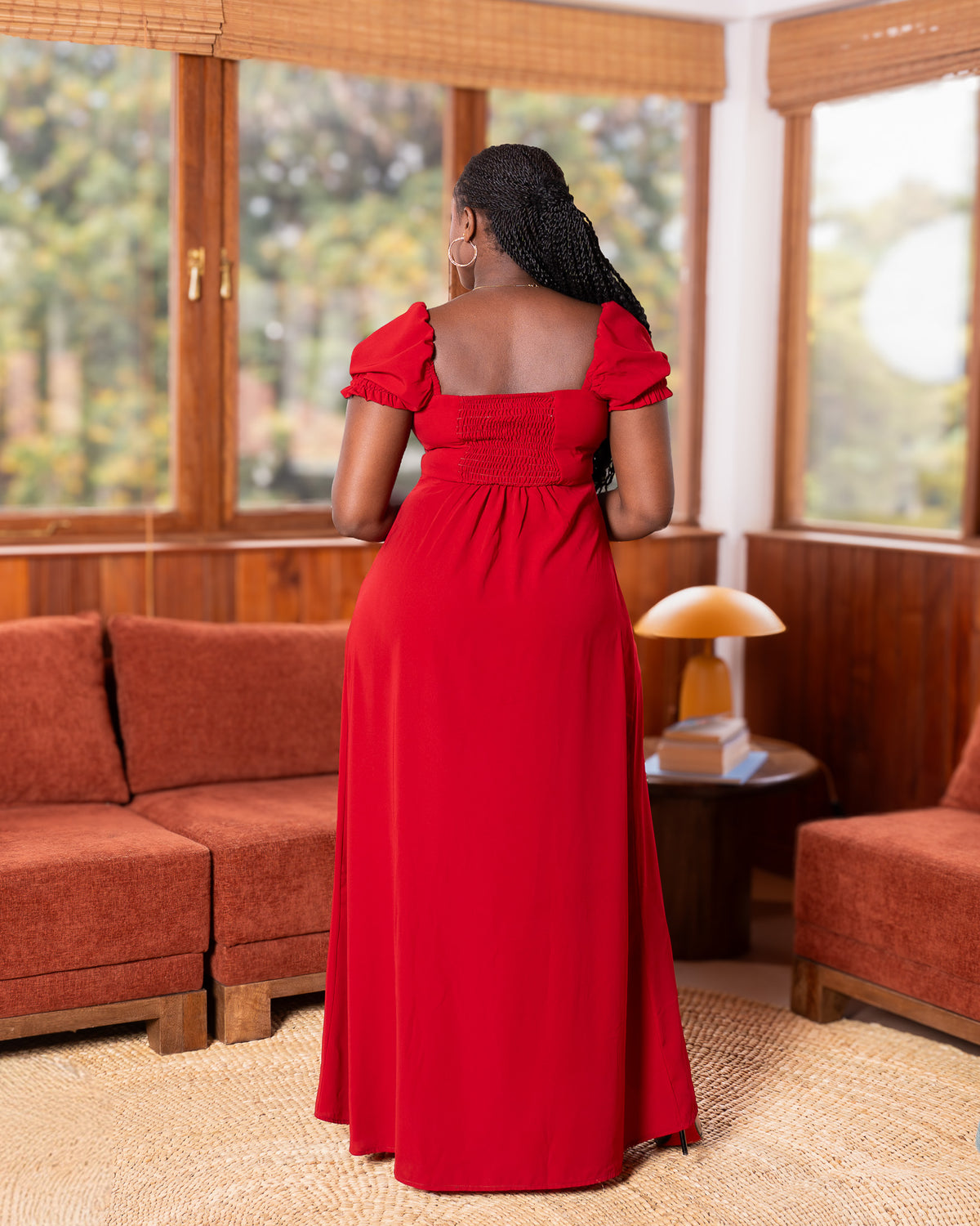 Square Neck Shirred Back Maxi Dress - Ruby Red