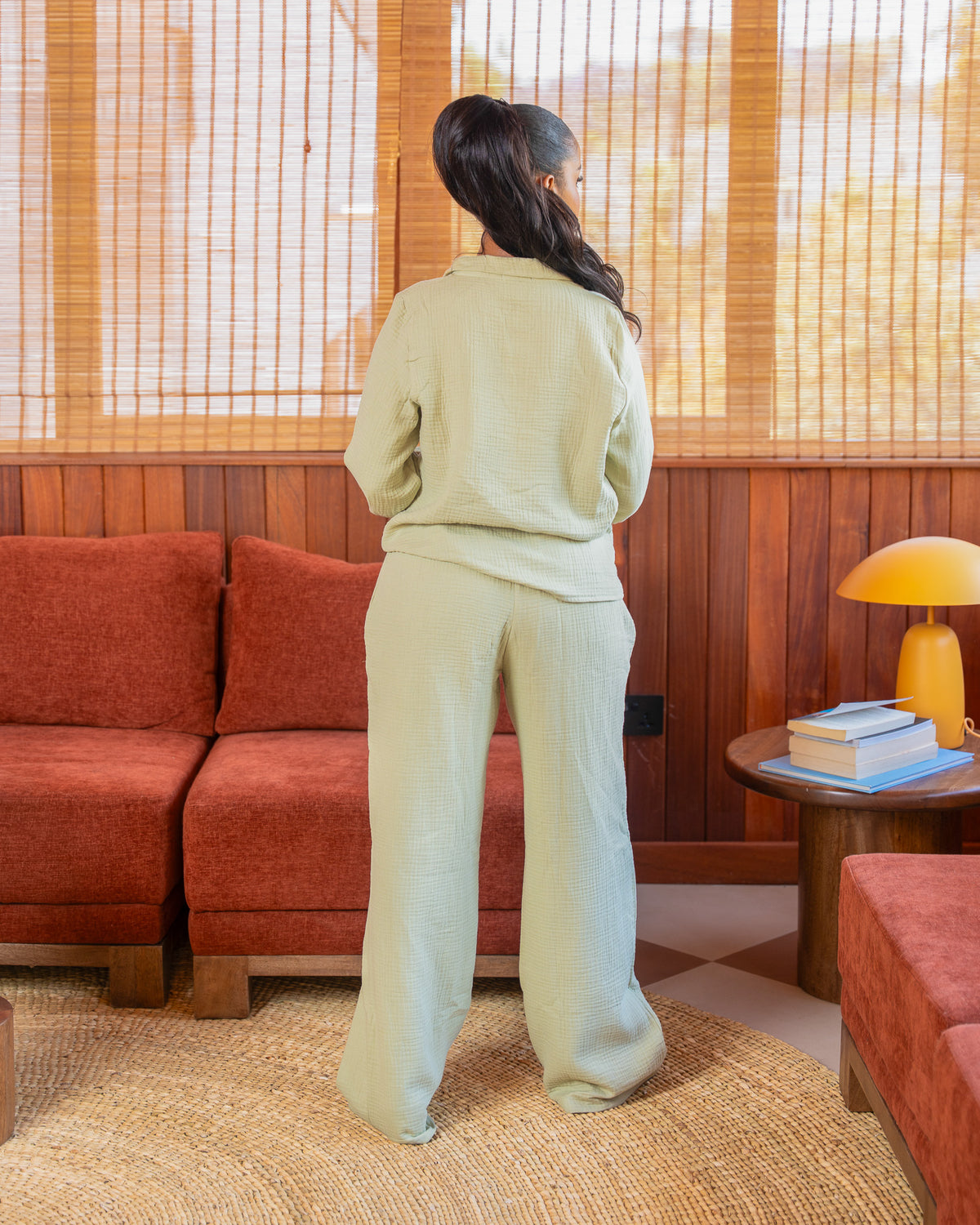 Cotton Gauze Pant Set - Sage Green