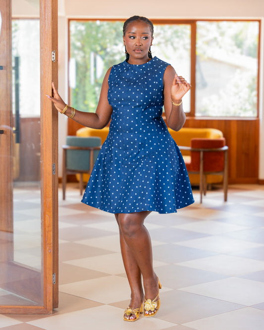 Short Fit & Flare Panelled Dress - Polka Dot