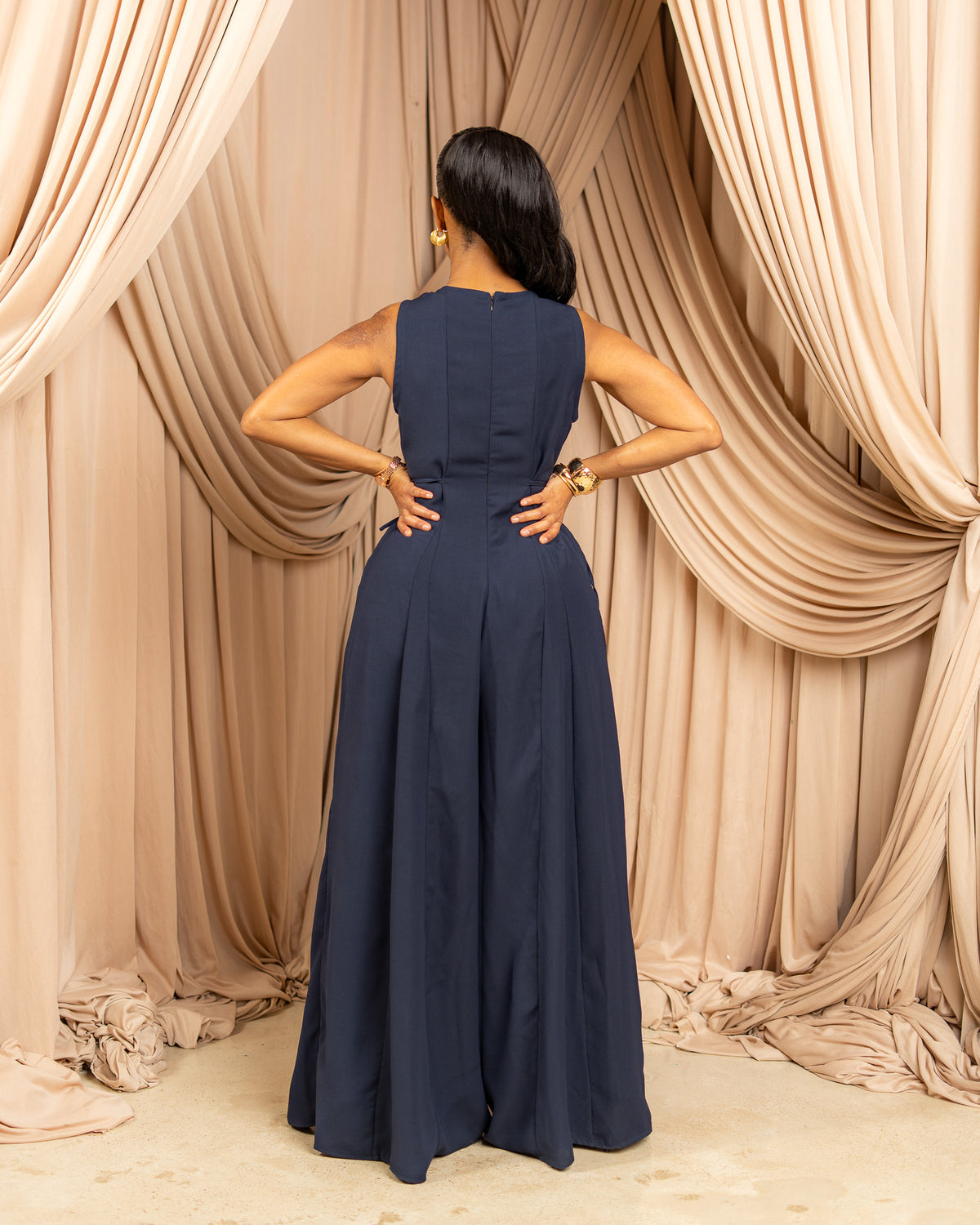 Flowy Side Tie Sleeveless Jumpsuit - Navy Blue