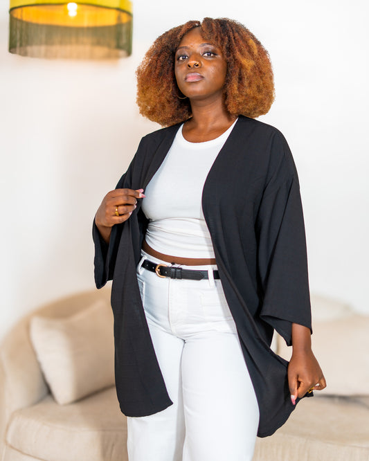 Open Front Kimono - Black