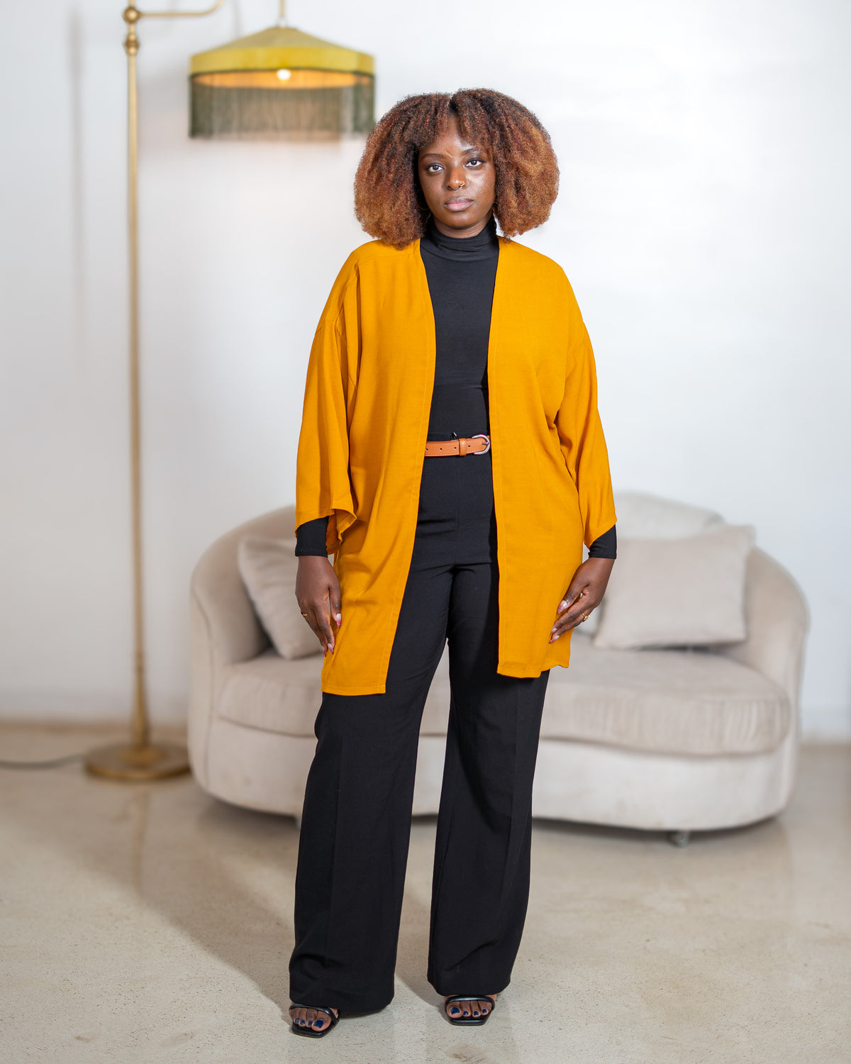 Open Front Kimono - Mustard
