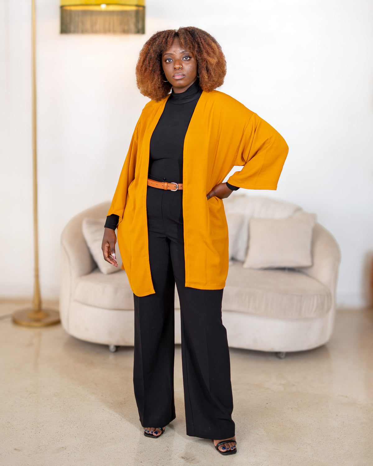 Open Front Kimono - Mustard