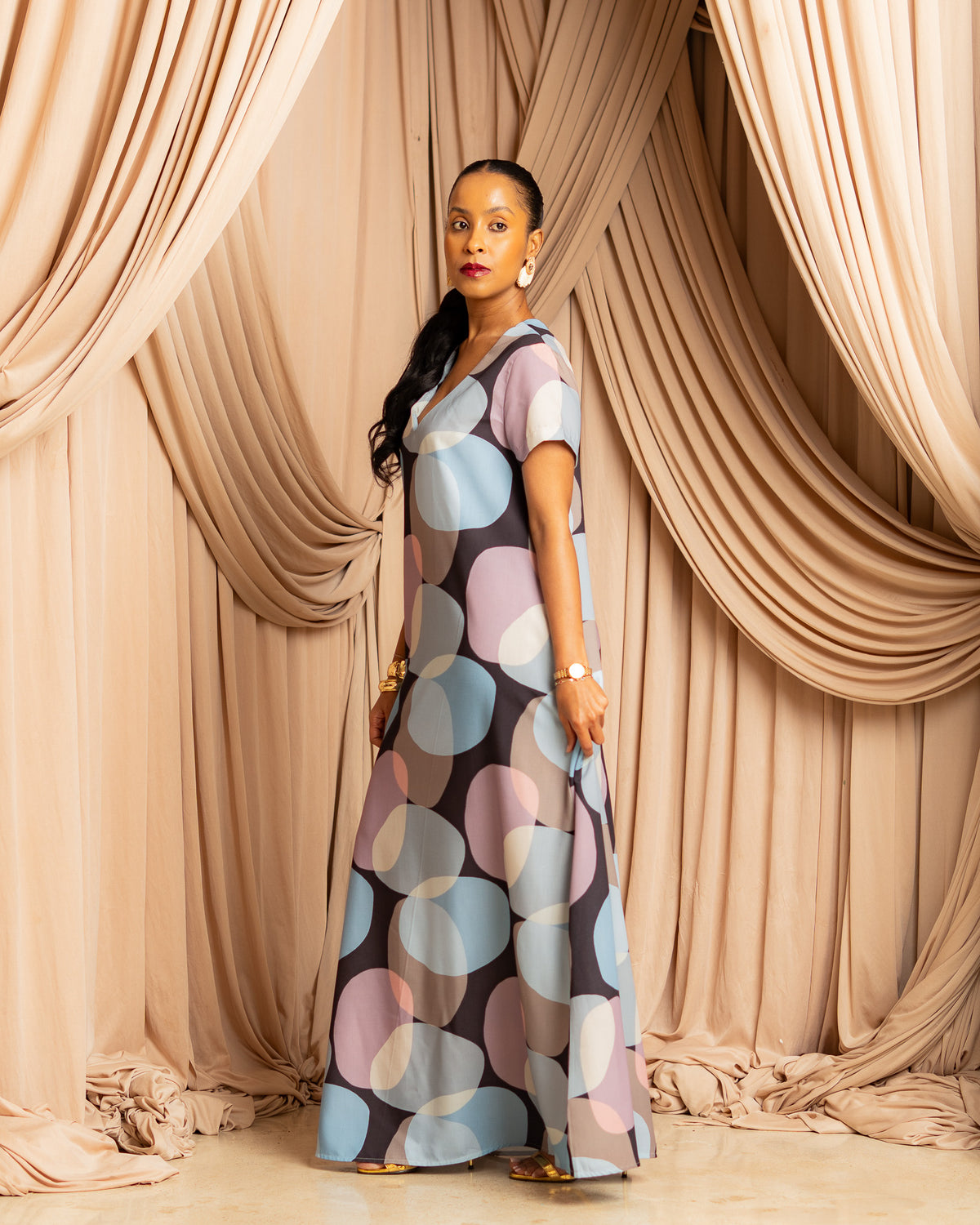 Short sleeve V-Neck Maxi Dress - Twilight Bloom