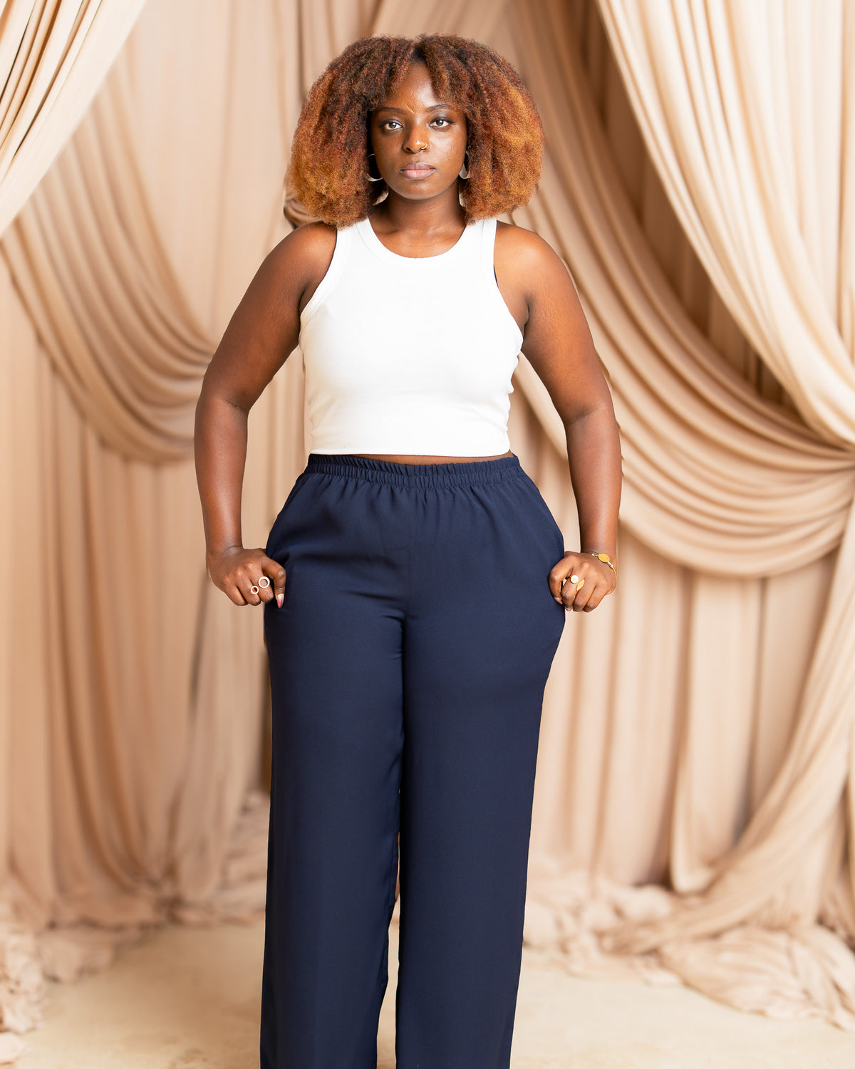 Navy Blue Wide Leg Palazzo Pants
