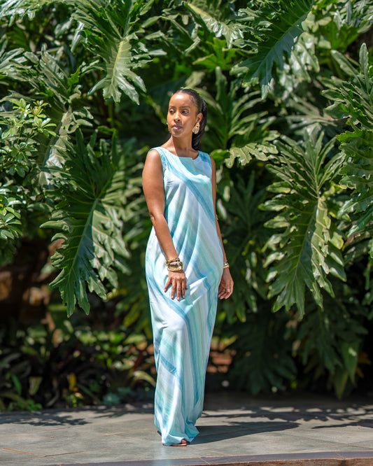 Bias Cut Maxi Dress - Aqua