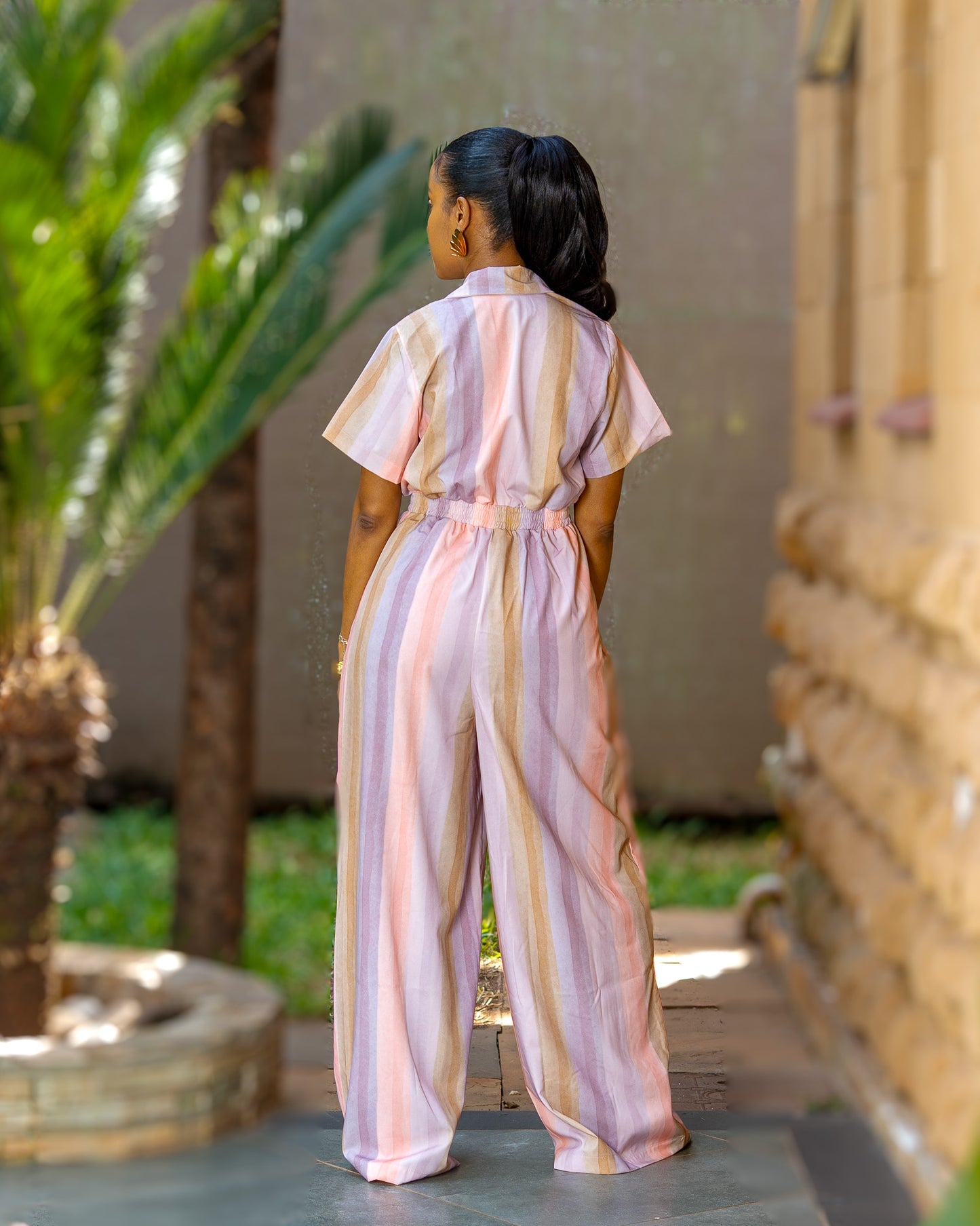 Short Sleeve Zipped Jumpsuit - Pastel