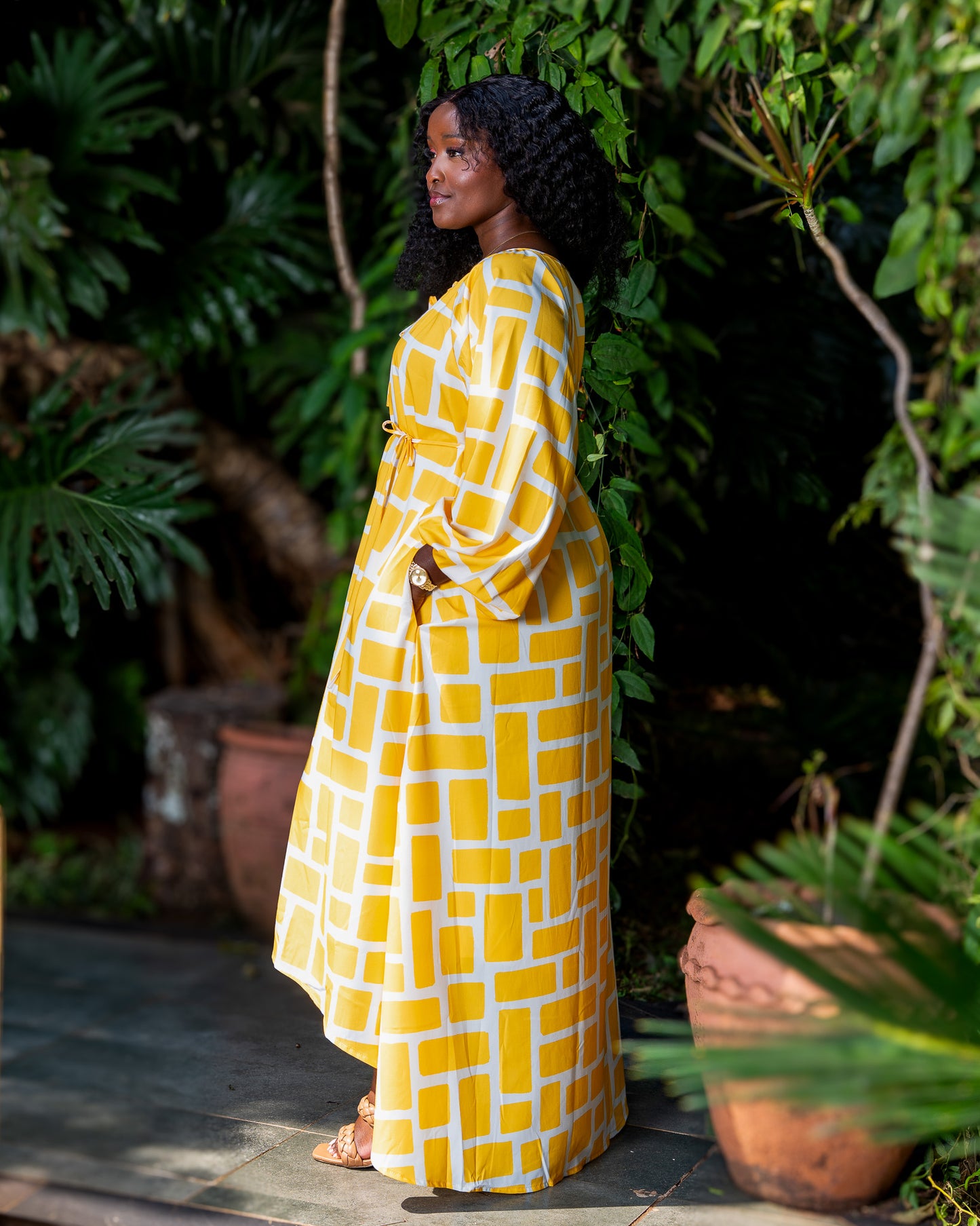 Balloon Sleeve High Low Maxi Dress – Yellow Mosaic