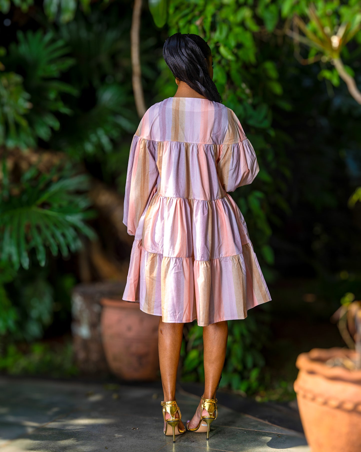 Tiered Balloon Sleeve Dress - Pastel