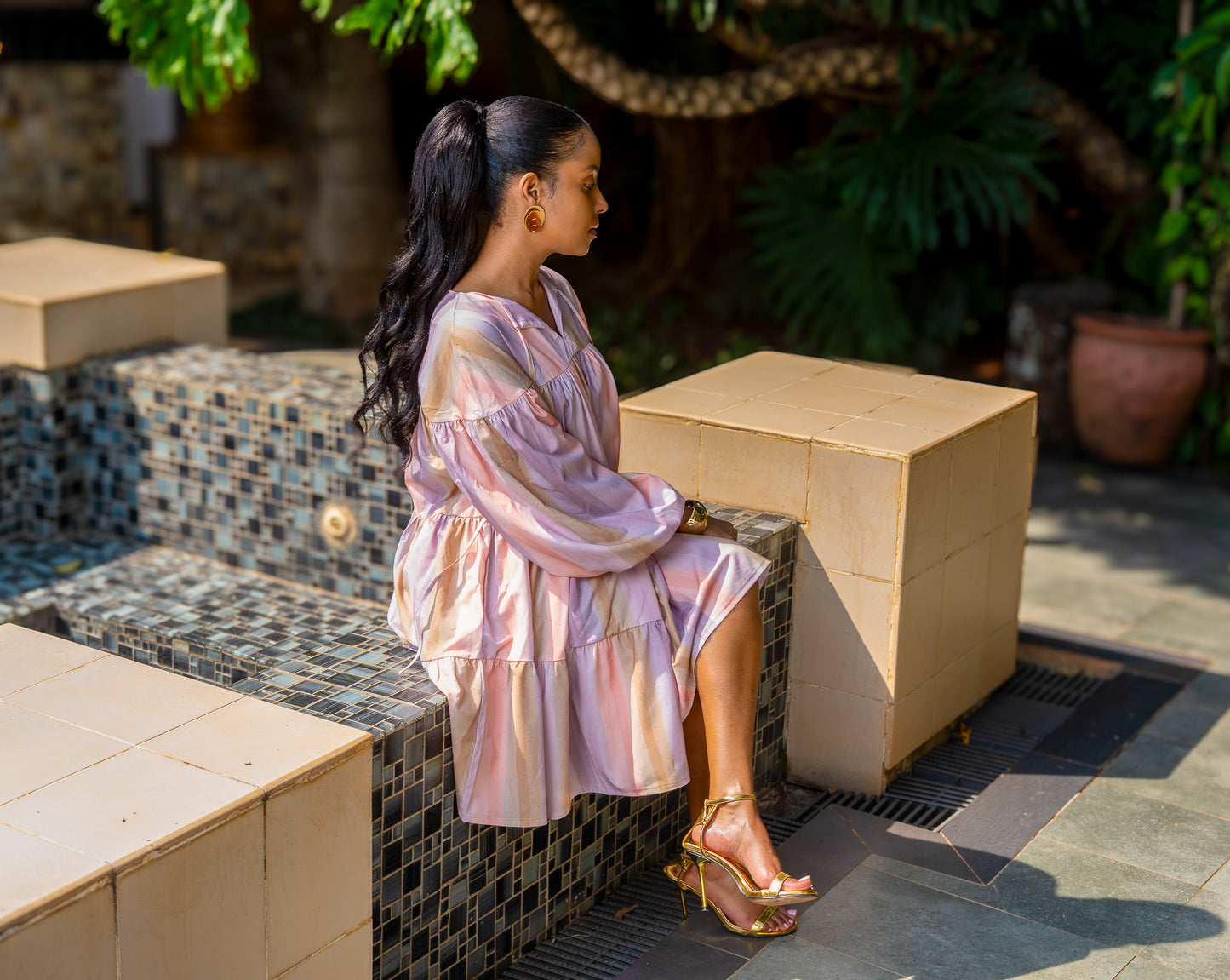 Tiered Balloon Sleeve Dress - Pastel