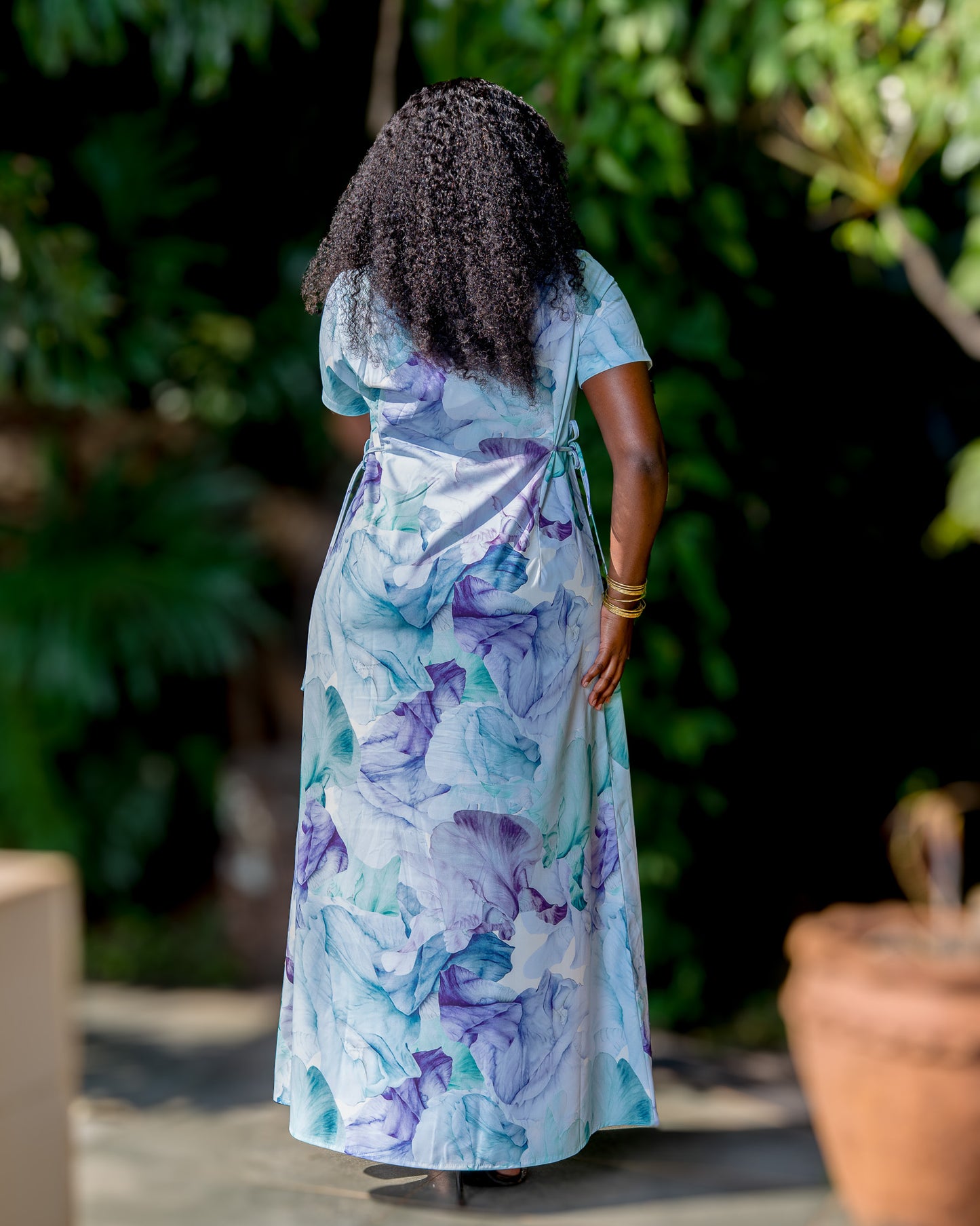 Short Sleeve Side Tie Maxi Dress - Lavender/Green