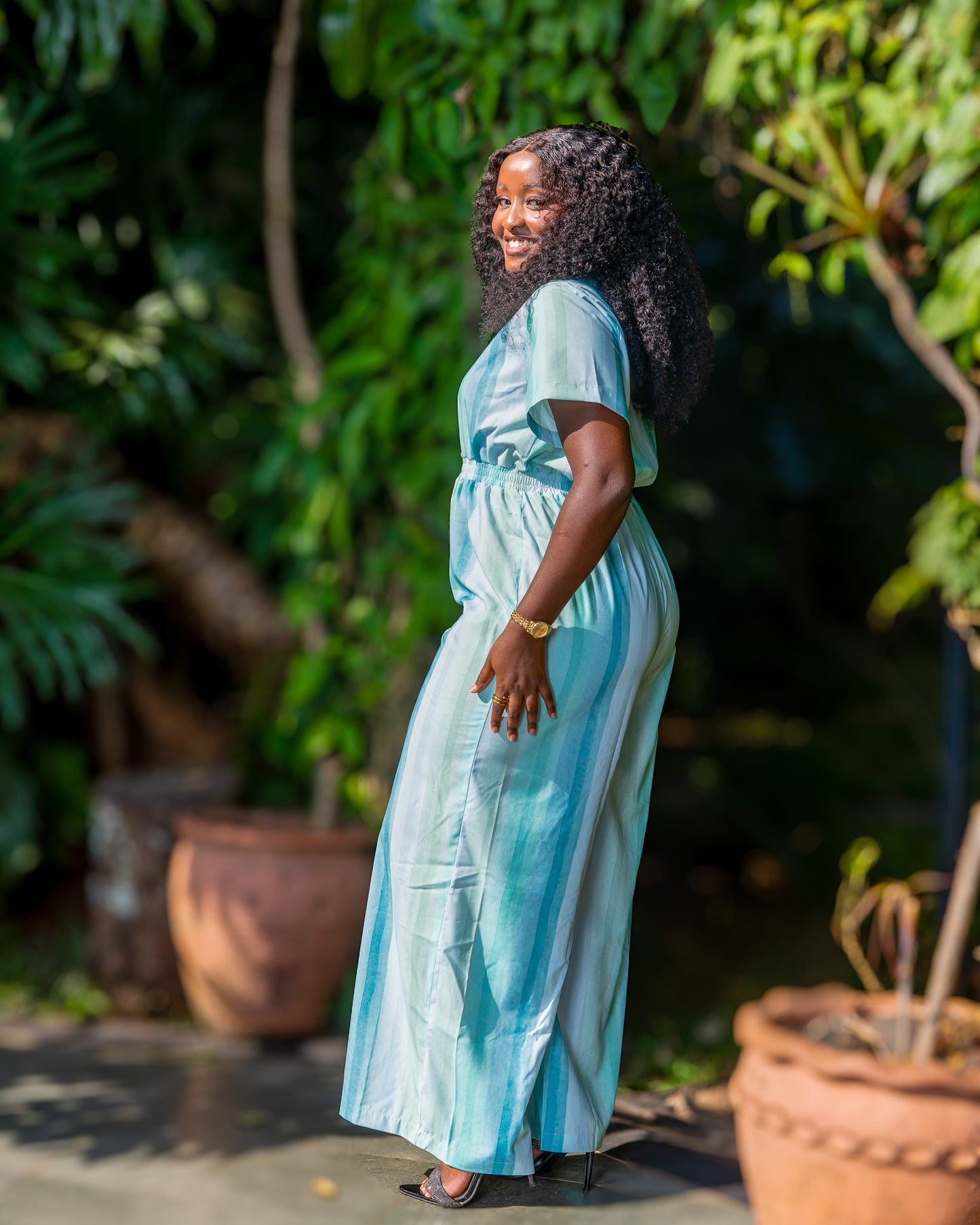 Short Sleeve Zipped Jumpsuit - Aqua