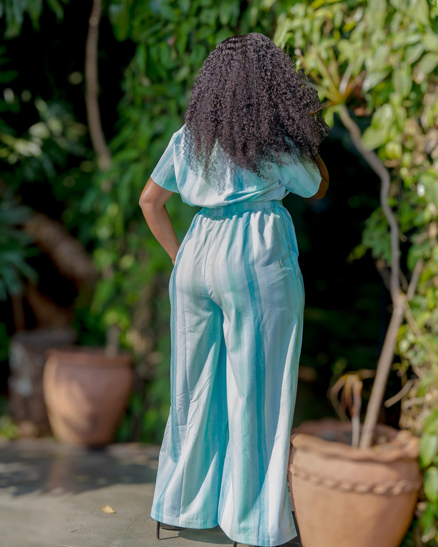 Short Sleeve Zipped Jumpsuit - Aqua