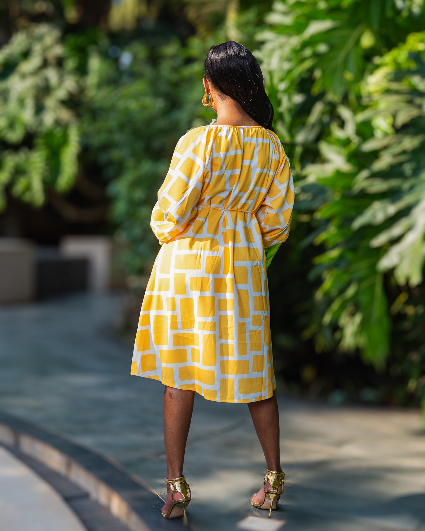 Balloon Sleeve High Low Short Dress – Yellow Mosaic