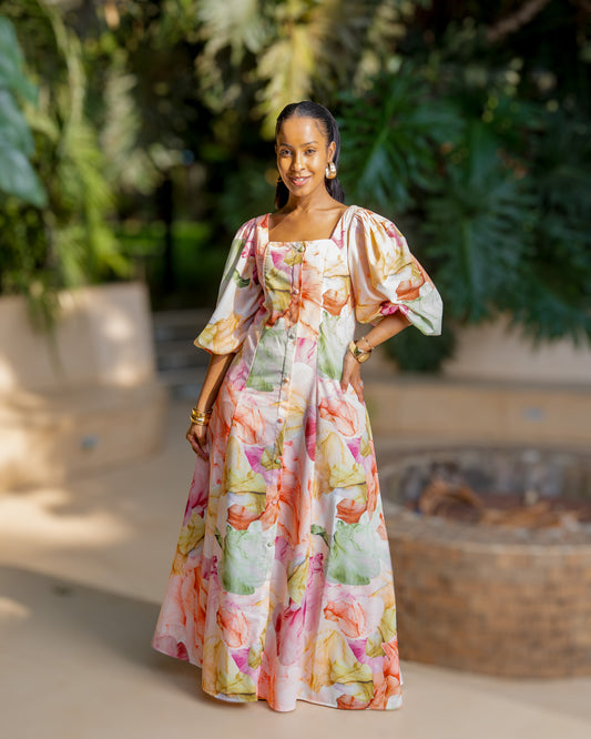 Classic Princess Seam Maxi Dress - Peach