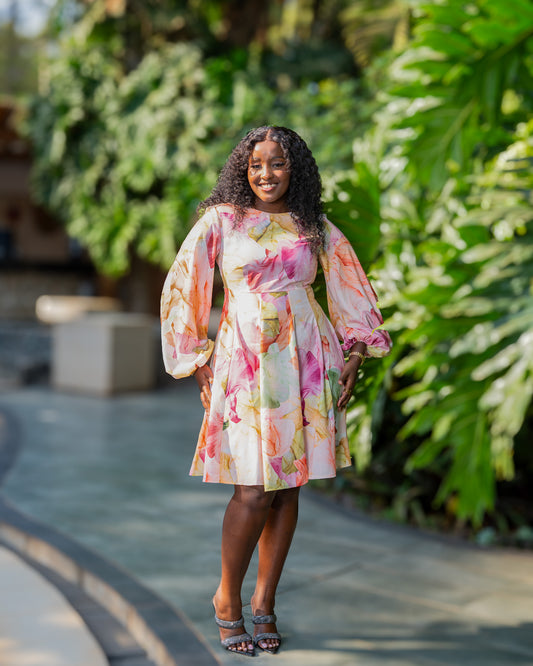 Deep V-Back Mini Dress - Peach Blossom