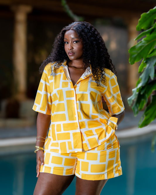 Short Sleeve Shirt & Shorts Set – Yellow Mosaic