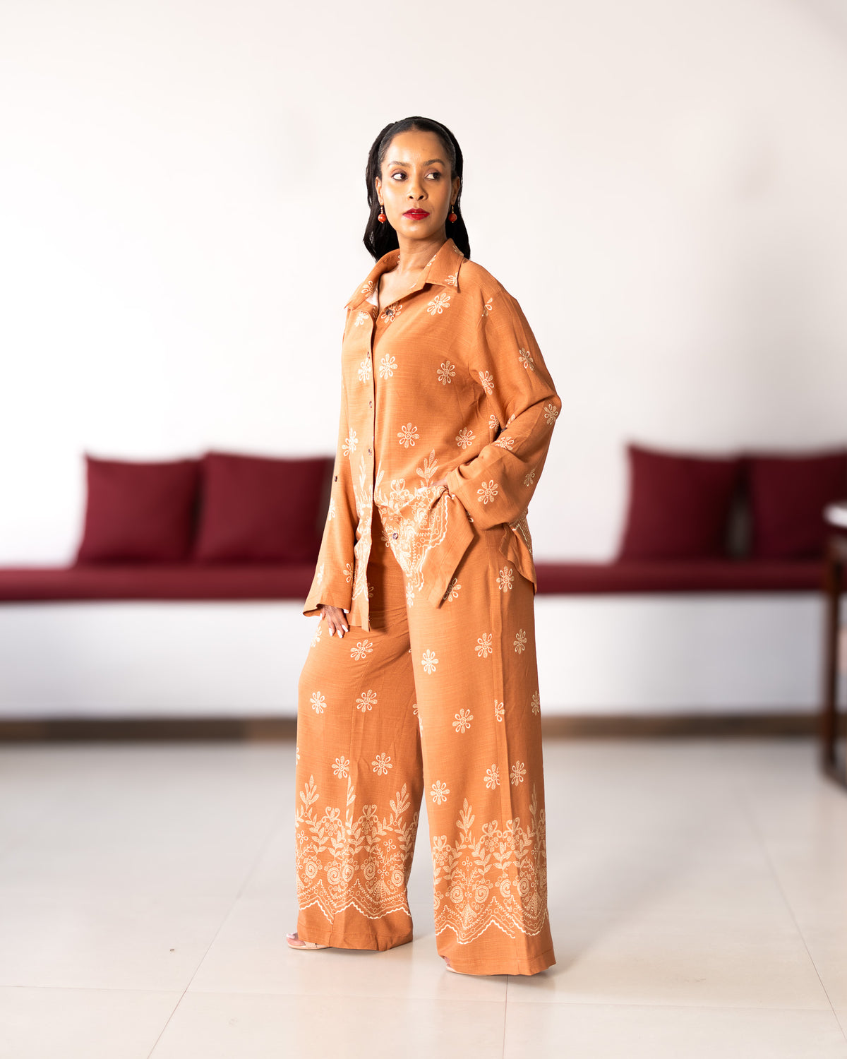 Relaxed Co-ord Set - Terracota Floral Border