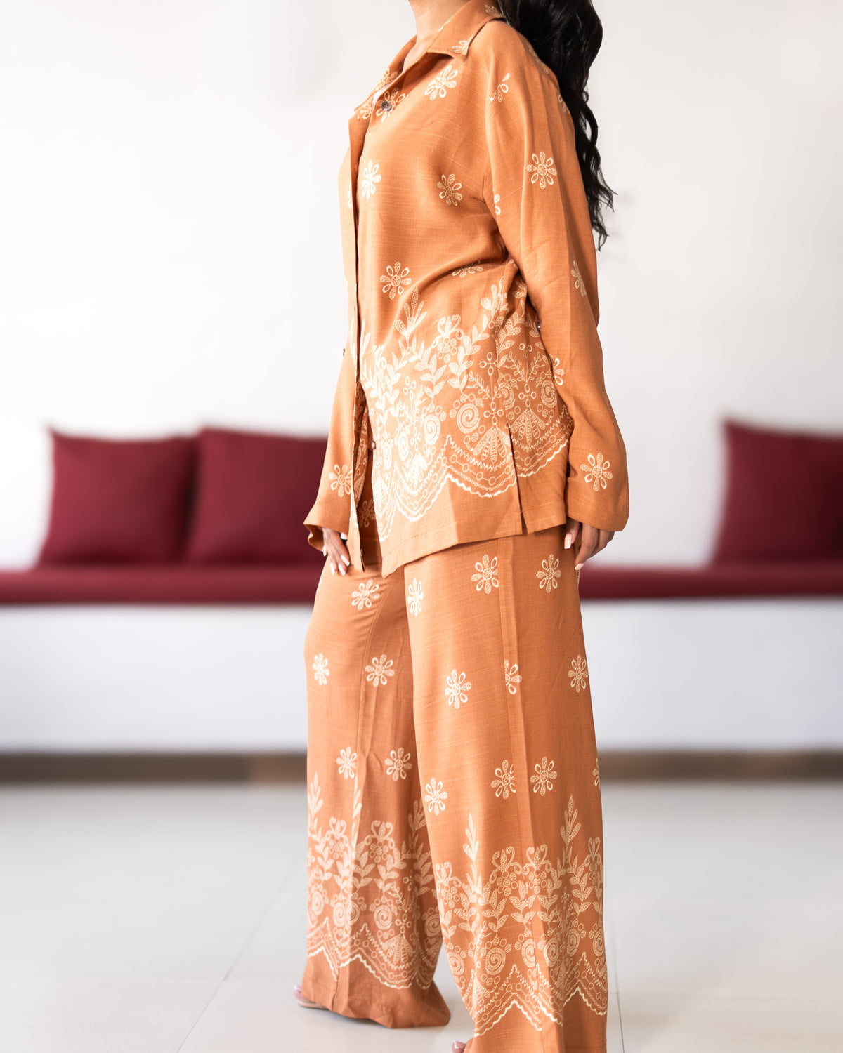 Relaxed Co-ord Set - Terracota Floral Border