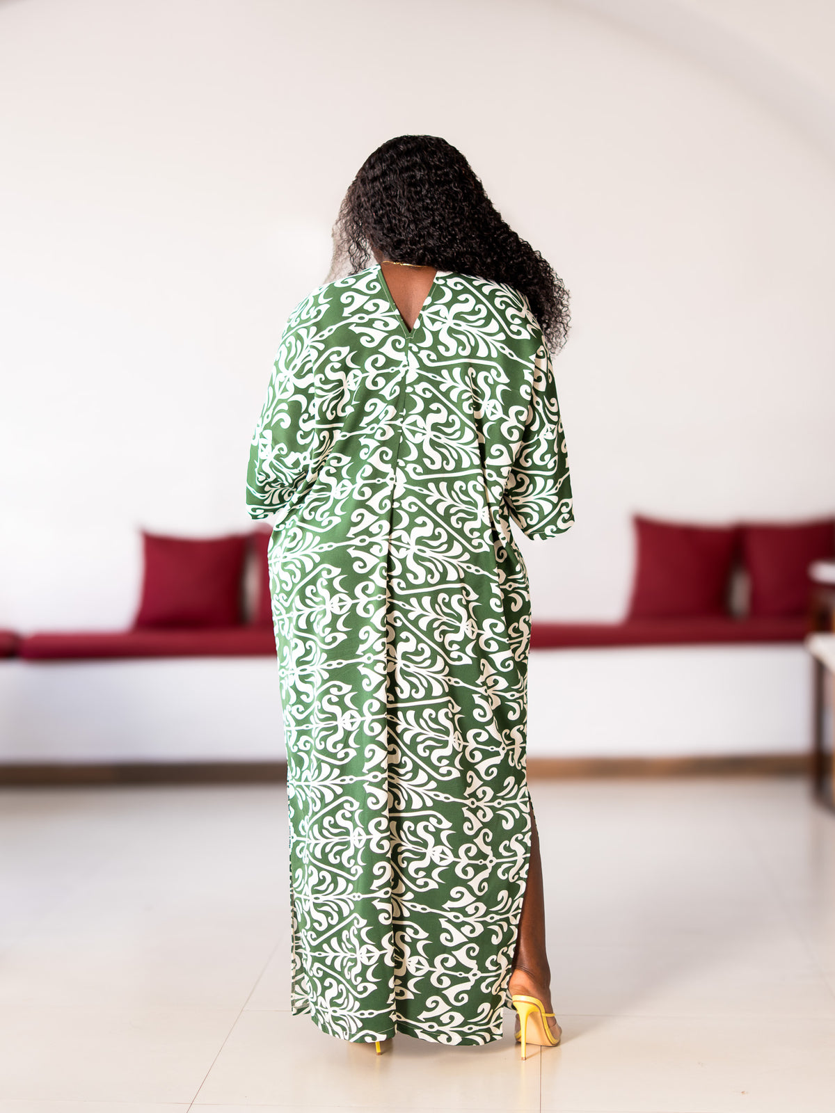 Damask Print Kaftan - Green