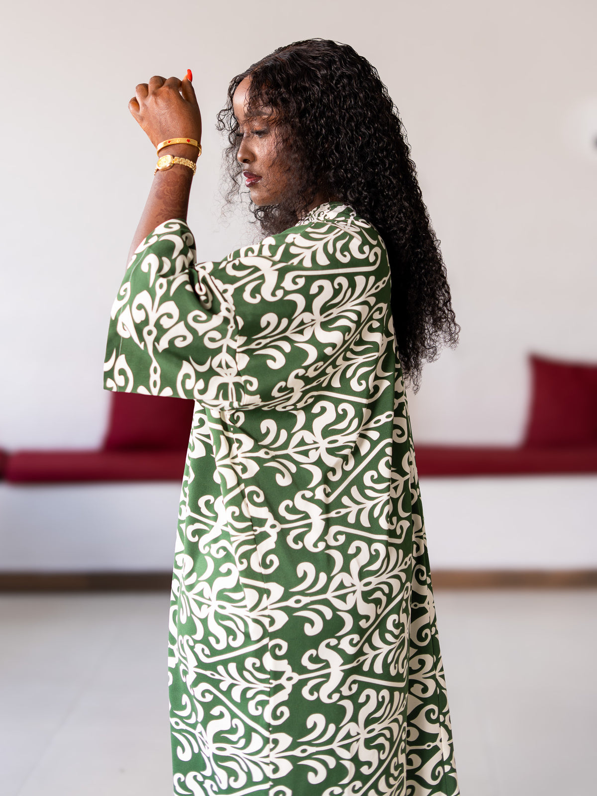 Damask Print Kaftan - Green