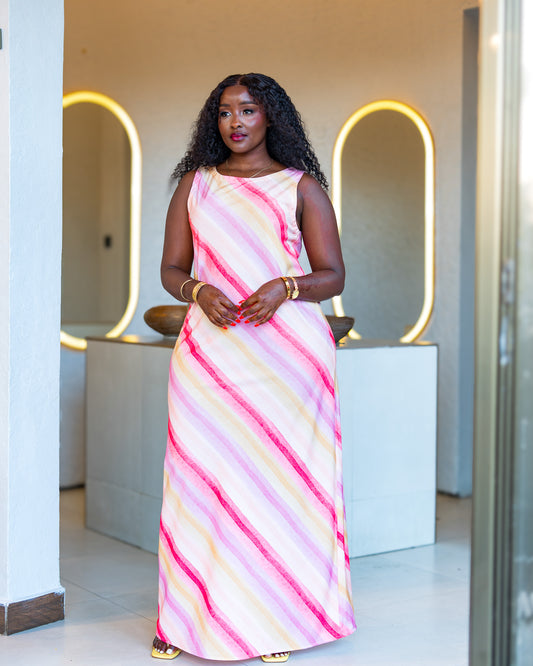 Bias Cut Maxi Dress - Pink Lemonade