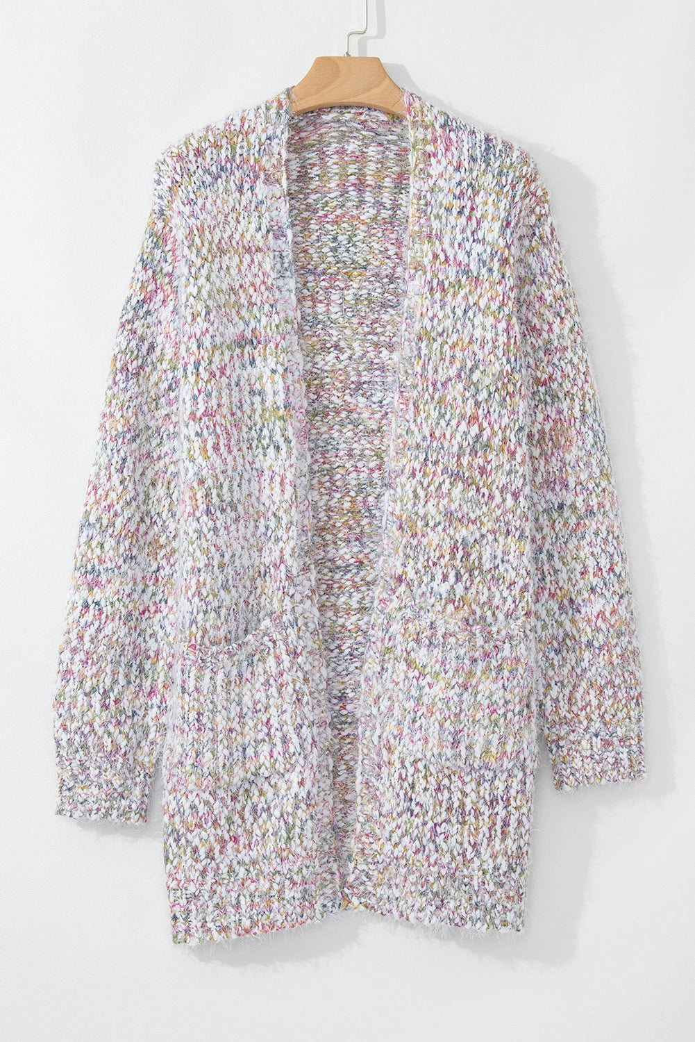 Fuzzy Open Front Knit Cardigan - Butter Yellow Confetti