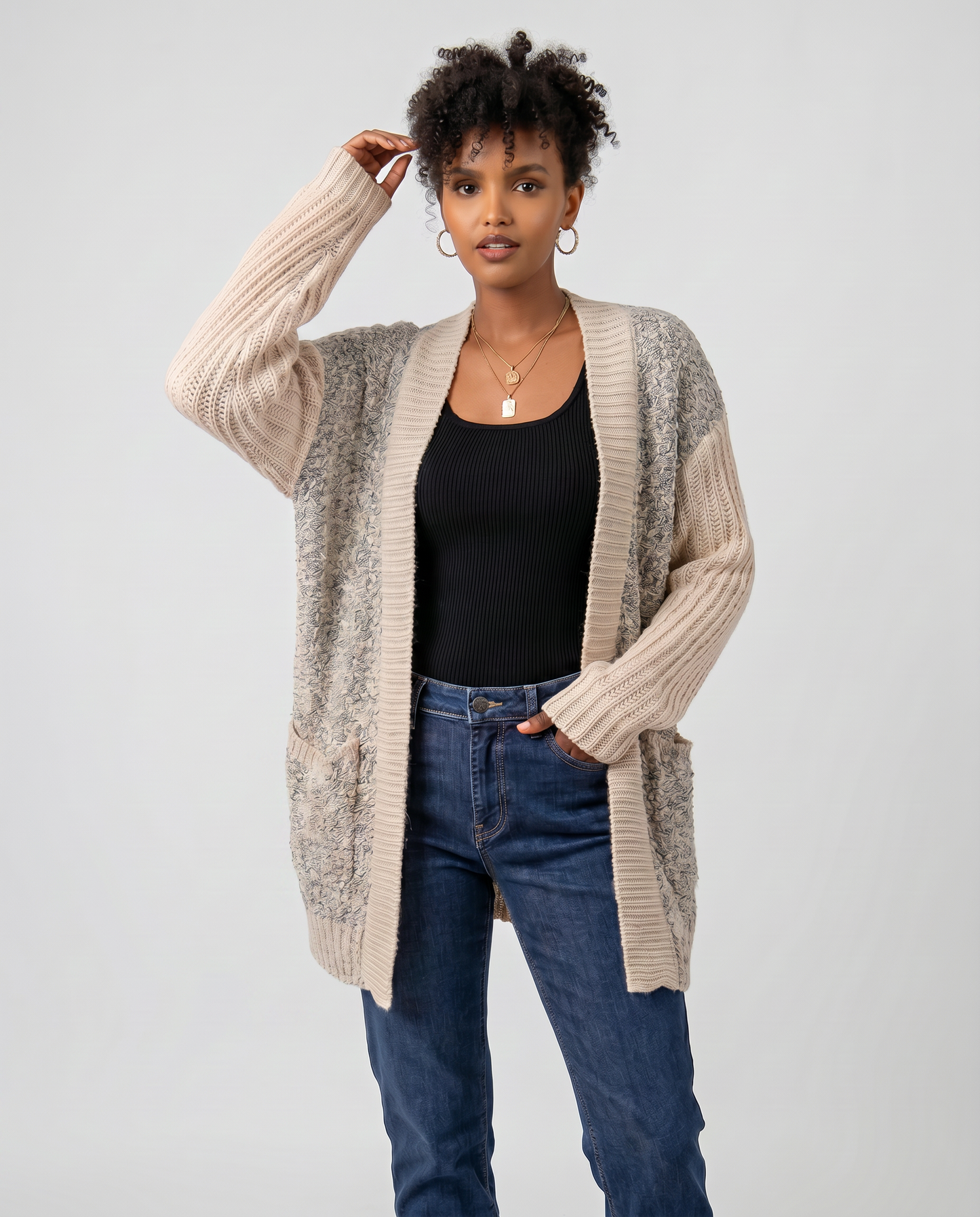 Cosy Contrast Knit Cardigan