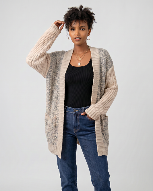Cosy Contrast Knit Cardigan