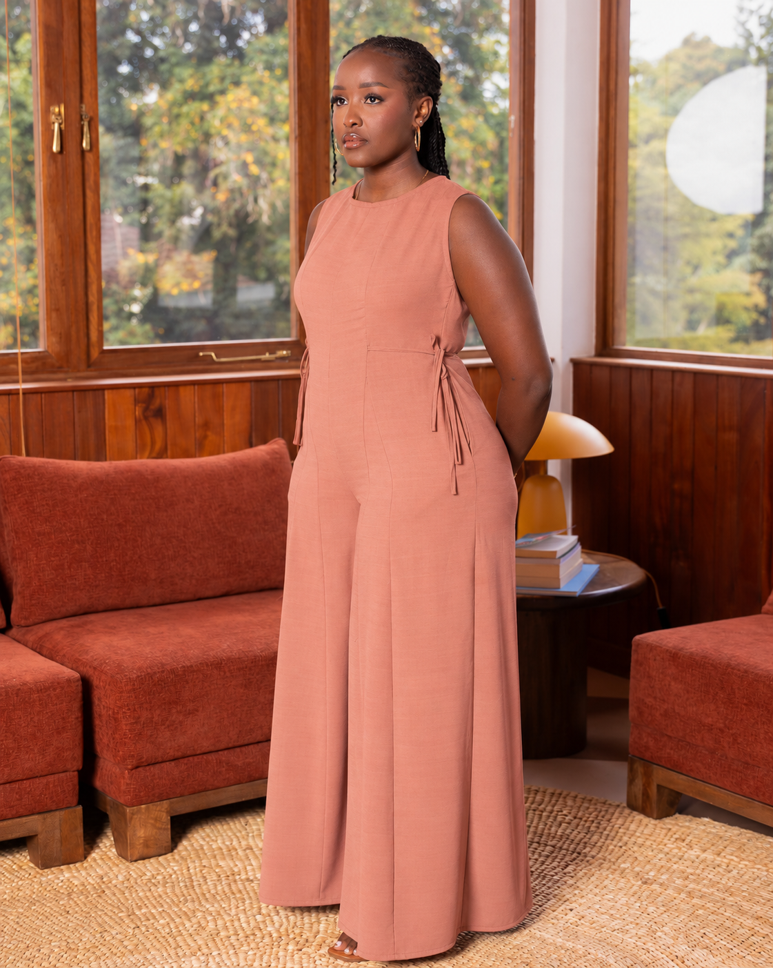Flowy Side Tie Sleeveless Jumpsuit - Dusty Rose