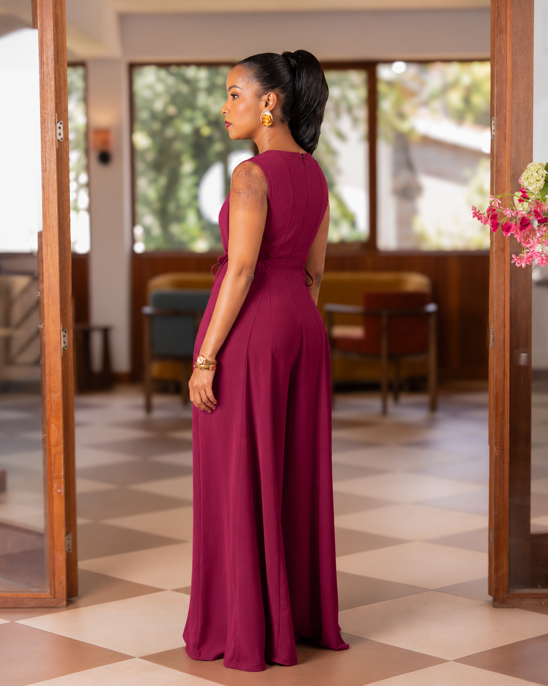 Flowy Side Tie Sleeveless Jumpsuit - Magenta